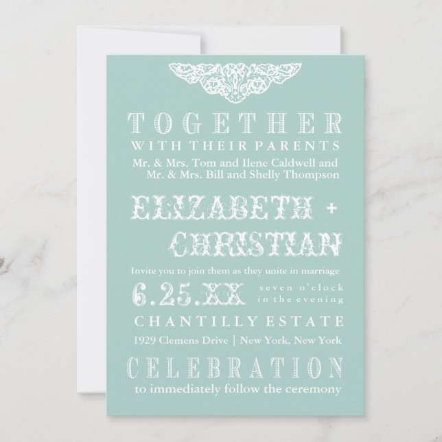 Convite Azul do Convite-gelo do casamento de Bill do (Frente)
