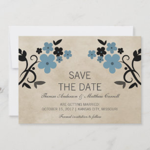 Convite Azul Doce Vintage Floral para Salvar a Dat