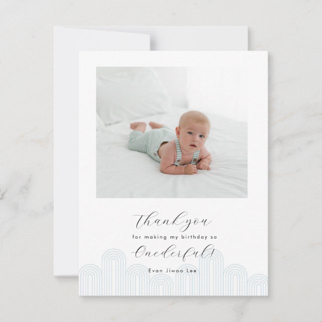 Convite Azul Dol coreano foto de primeiro aniversário obri (Frente)