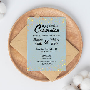 Convite Azul Dourado Aniversário Conjunto de Celebração Du