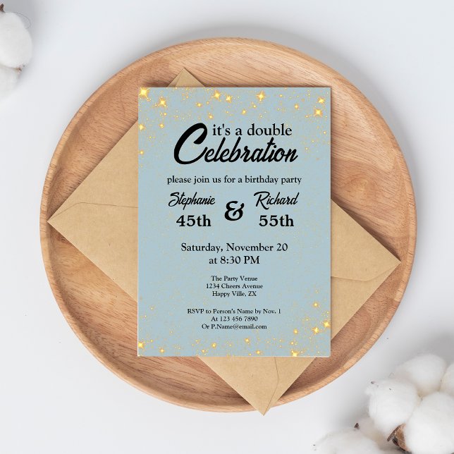 Convite Azul Dourado Aniversário Conjunto de Celebração Du (Criador carregado)
