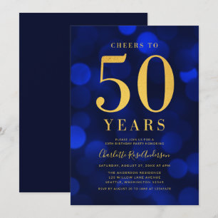 Convite Azul Dourado Cheers para Festa de aniversário de 5