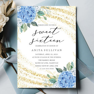 Convite Azul Dourado Doce Floral Doce Dezesseis 16 Anivers