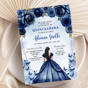 Convite Azul Dourado Prata Meus Quinze Aniversário de Quin