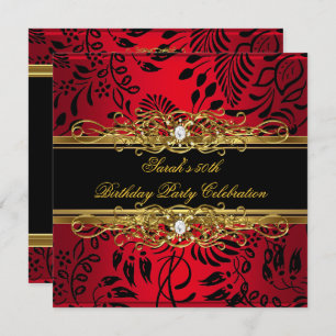 Convite Azul Dourado vermelho-preto 50ª Festa de aniversár