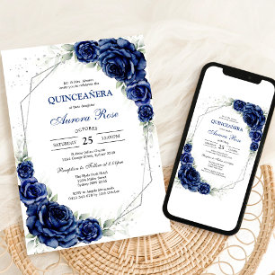 Convite Azul Douro Prata Meus Quinze Aniversário de Quinze