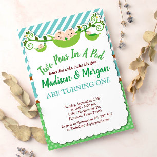 Convite Azul, Duas Ervilhas No Aniversário Do Pod Gêmeos