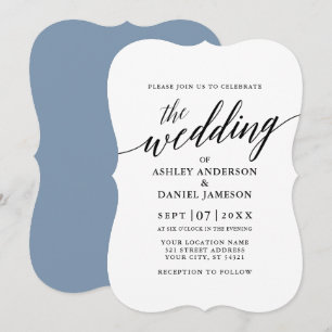 Convite Azul Dusty, Casamento Elegante Moderno