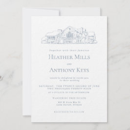 Convite Azul Dusty com Desenho do Local