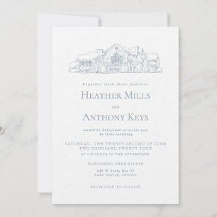 Convite Azul Dusty com Desenho do Local