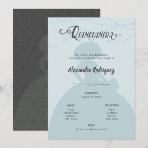 Convite Azul e Aço - Silhouette Quinceanera