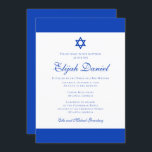 Convite Azul e Branco| Cores do Bar de Israel Mitzvah<br><div class="desc">Composto por uma escrita elegante e uma tipografia serif; Tudo contra um fundo azul e branco. 

Este foi projetado por materiais de terceiros selecionados,  exclusivos para o Zazzle.

Disponível aqui:http://www.zazzle.com/selectpartysupplies</div>
