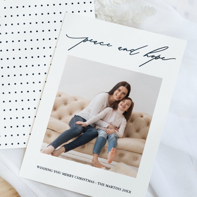 Convite Azul e Branco sobre Férias da Paz e Esperança (Criador carregado)