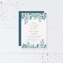 Azul e Dourado | Casamento De Script Botânico