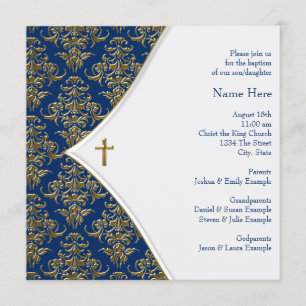 Convite Azul e Dourado Cross Christening