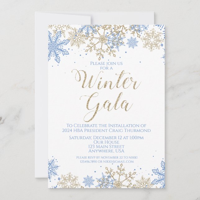 Convite Azul e Dourado do Gala de Inverno (Frente)