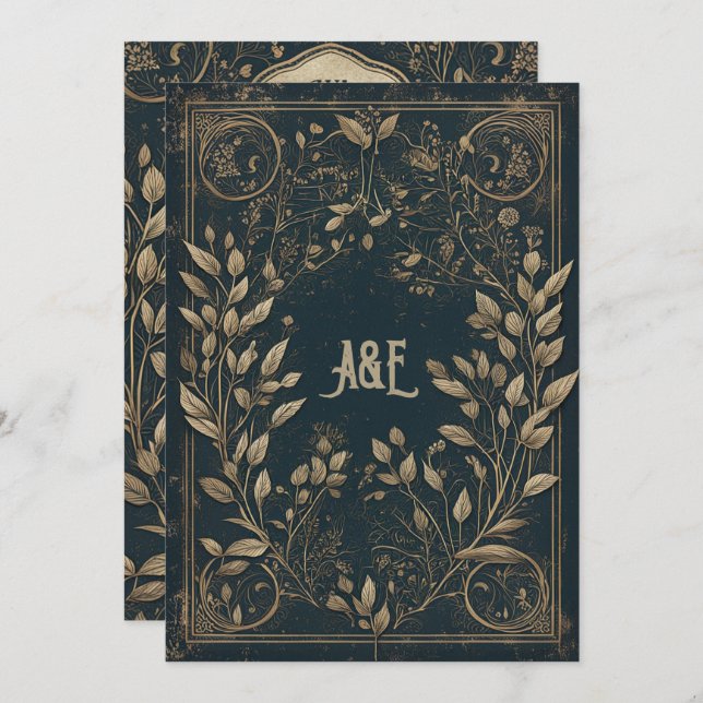 Convite Azul e Dourado entonado selvagem (Frente/Verso)