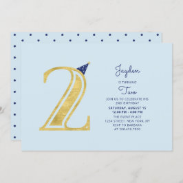 Convite Azul e Dourado | Festa de segundo aniversário dos 