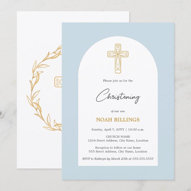 Convite Azul e Dourado-Natal minimalista (Frente/Verso)