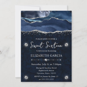 Convite Azul e Prata  Agata Brilho Sweet 16