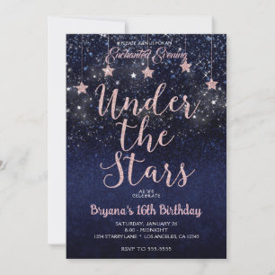 Convite Azul e Rosa Sob as Estrelas Noite Estrelada Doce 1