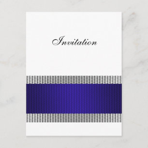 Convite Azul e Silver Metal Trim Branco Todos os Eventos