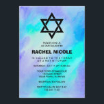 Convite Azul e Turquesa Aquarela Olhar Bat Mitzvah<br><div class="desc">Estes belos convites do Bat Mitzvah apresentam a tendência e o visual popular da aquarela. Bonito folhas azuis e turquesas colorem o fundo. O texto moderno e a estrela de David estão em preto. Estão disponíveis carimbos correspondentes; basta clicar na nossa coleção "Bar Miztvah e Bat Mitzvah".</div>
