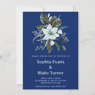 Convite Azul e Verde Floral Botânico Safira Casamento