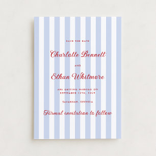 Convite Azul e Vermelho com Strike Salvar a Data