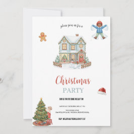 Convite azul e vermelho o natal na casa de neve