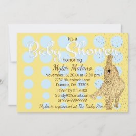Convite Azul-Elefante para Bebês Dourado chá de fraldas