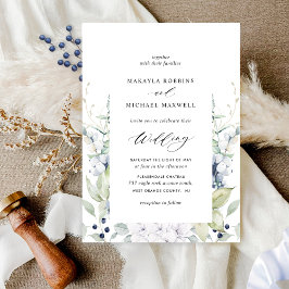 Convite Azul Elegante Floral com Casamento Verde