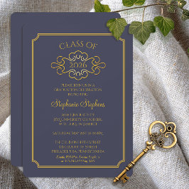 Convite Azul Elegante | Parte Formandos Dourada