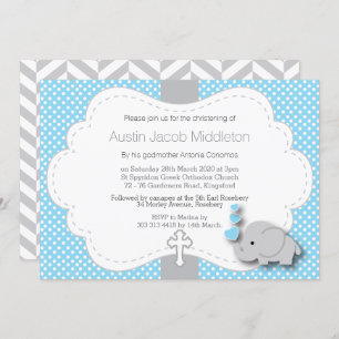 Convite Azul - Elephant 🐘 Baby Photo - Christening