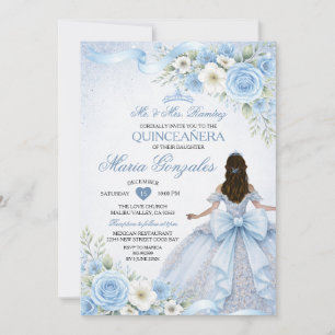 Convite Azul Empoeirado Charra Princesa Floral Menina Quin