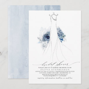 Convite Azul empoeirado e Marinho Flores Vestir Chá de pa