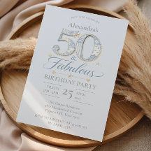 Azul Empoeirado Elegante 50 & Incrível Aniversário