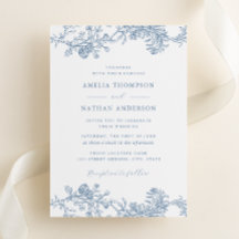 Azul Empoeirado Elegante Casamento Floral Vintage