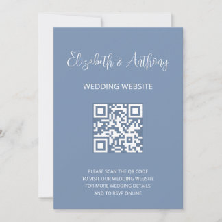Convite Azul Empoeirado Elegante Script | Código QR RSVP C