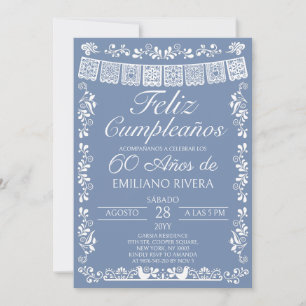 Convite Azul Empoeirado Feliz Cumpleaños 60º Aniversário