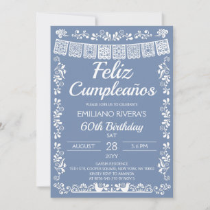 Convite Azul Empoeirado Feliz Cumpleaños Aniversário de 60