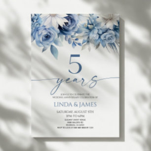 Convite Azul Empoeirado Floral 5º Aniversário de Casamento