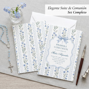 Convite Azul Empoeirado Floral Toile Espanhola Primeira Co