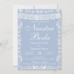 Convite Azul Empoeirado Nossa Noiva Papel Picado Casamento