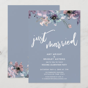 Convite Azul Empoeirado Pintado Floral Casamento Recém-Cas