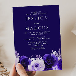 Convite Azul Encantado: Casamento de Rosas Azuis Marinho d