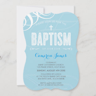 Convite azul-espiral design elegante MODERN BAPTISM