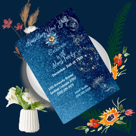 Convite Azul Espumante Ano Novo Estrelas de Brilho Festa F