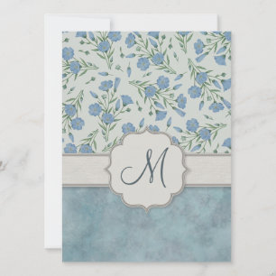 Convite Azul Esqueça-Me-Não Floral e Marble com Monogram
