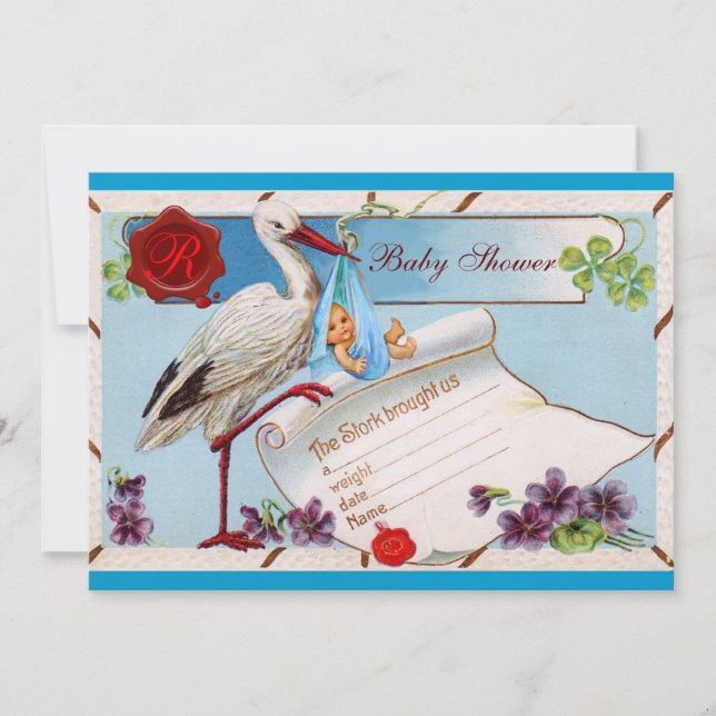 CONVITE AZUL ESQUEÇA-ME NOTAS, ARMAZENAR MONOGRAMA DE CHÁ  (Frente)